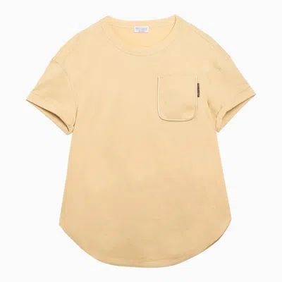 Brunello Cucinelli Lemon-coloured Cotton Crew-neck T-shirt In Yellow