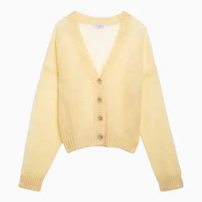 BRUNELLO CUCINELLI BRUNELLO CUCINELLI LEMON YELLOW CARDIGAN IN WOOL BLEND WOMEN