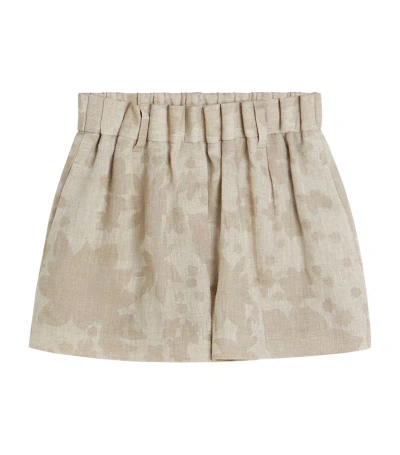 Brunello Cucinelli Kids' Floral-print Linen Shorts In Neutrals