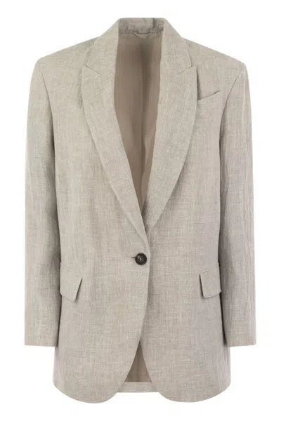 Brunello Cucinelli Single Breasted Sleeved Blazer In Grey