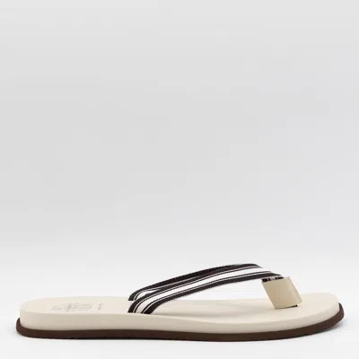 BRUNELLO CUCINELLI LIGHT BEIGE AND BROWN LEATHER SANDALS