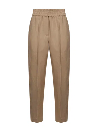 Brunello Cucinelli Women Light Beige Baggy Pull-up Trousers In Brown
