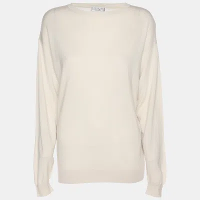 Pre-owned Brunello Cucinelli Light Beige Cashmere Blend Sweater M In Sand