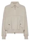 Brunello Cucinelli Double Fabric Bomber Jacket In Neutral
