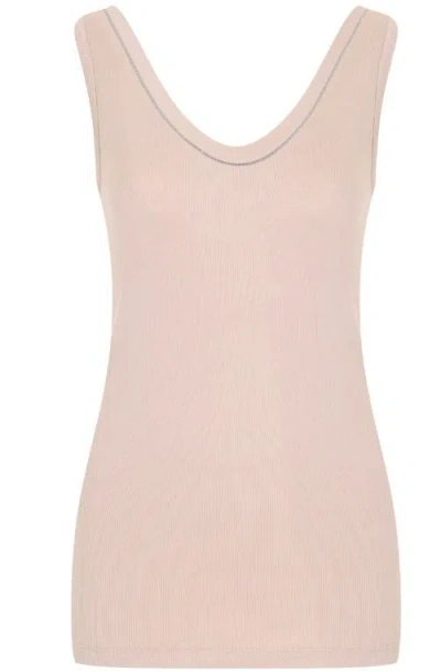 Brunello Cucinelli Light Beige Ribbed Scoop Polo In Pink