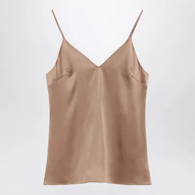 Brunello Cucinelli Light Beige Silk-blend Tank Top In Metallic