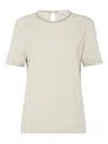 Brunello Cucinelli Striped Crew Neck T-shirt With Keyhole Detail In Neutral