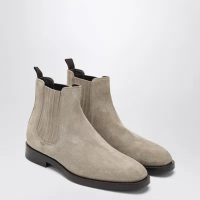 Brunello Cucinelli Suede Chelsea Boots Featuring Elastic Panels In Gray