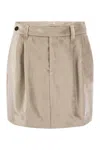 Brunello Cucinelli Cotton-blend Velvet Miniskirt In Tan