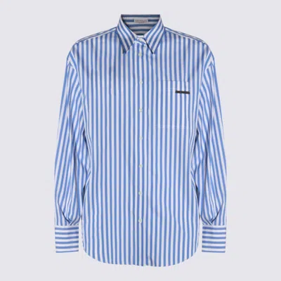 Brunello Cucinelli Striped Collared Top Chest Pocket In Blue