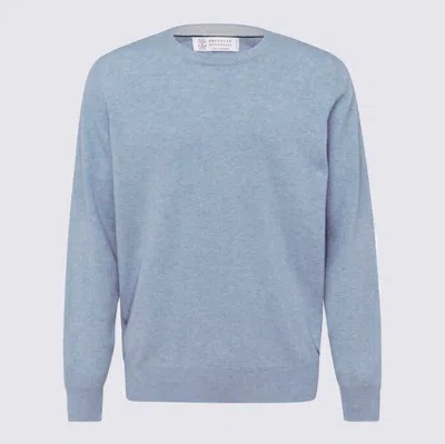BRUNELLO CUCINELLI LIGHT BLUE CASHMERE KNITWEAR