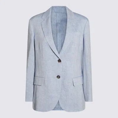 BRUNELLO CUCINELLI LIGHT BLUE COTTON BLAZER