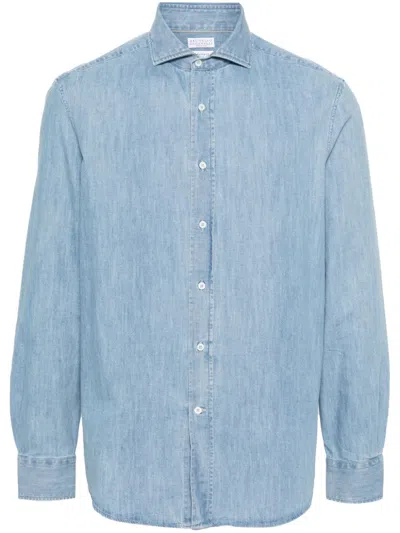 Brunello Cucinelli Spread-collar Denim Shirt In Blue
