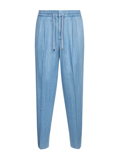 Brunello Cucinelli Men Light Blue Denim Two-pleat Jeans