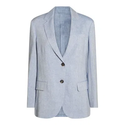 Brunello Cucinelli Light Blue Linen Blazer In Clear Blue