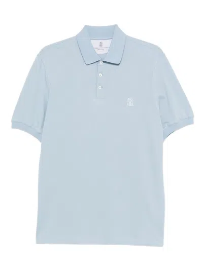 BRUNELLO CUCINELLI LIGHT BLUE LOGO COTTON POLO SHIRT
