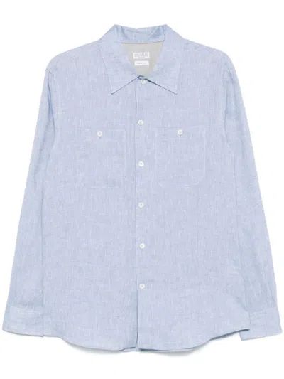 Brunello Cucinelli Light Blue Long Sleeves Linen Shirt In Gray