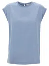 Brunello Cucinelli Silk Cap Sleeve T-shirt With Keyhole Back In Blue