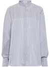 Brunello Cucinelli Camicia A Righe In Seta Azzurra