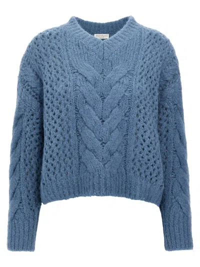 BRUNELLO CUCINELLI LIGHT BLUE WORKED SWEATER