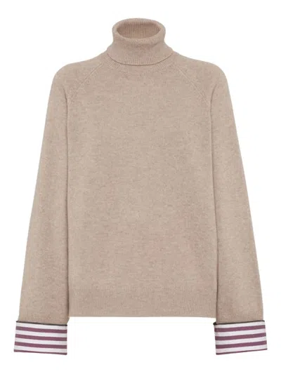 Brunello Cucinelli Light Brown Cashmere Turtle-neck Sweater