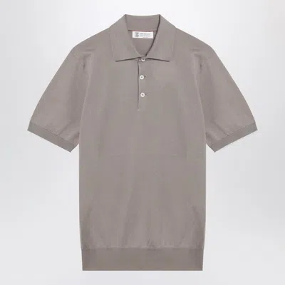 Brunello Cucinelli Light Brown Cotton Knit Polo Shirt In Neutral