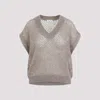 Brunello Cucinelli Openwork Knit Design Vest With Sequins In Neutral