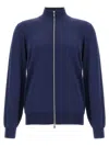 Brunello Cucinelli Light Cotton Cardigan With High Neck In Blue