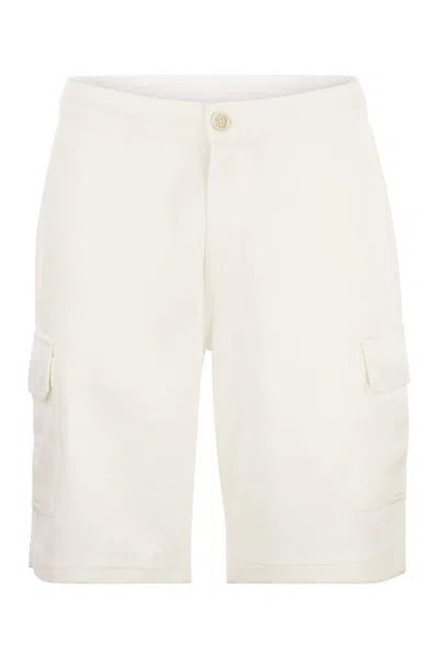 Brunello Cucinelli Light Cotton Fleece Bermuda Trousers For Men In White