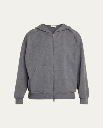 Brunello Cucinelli Light Cotton Fleece Zip Track Jacket In Gray