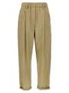 Brunello Cucinelli Light Cotton Poplin Pants With Monile Detail In Green