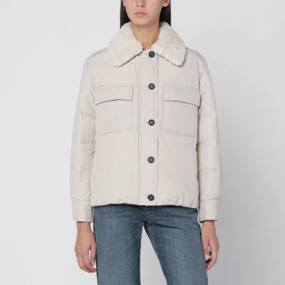 Brunello Cucinelli Light Gray Jacket With Fur Collar In White