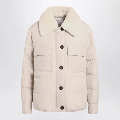 BRUNELLO CUCINELLI BRUNELLO CUCINELLI LIGHT GRAY JACKET WITH FUR COLLAR