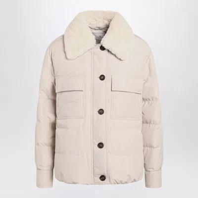 Brunello Cucinelli Light Gray Jacket With Fur Collar Women In Neutral