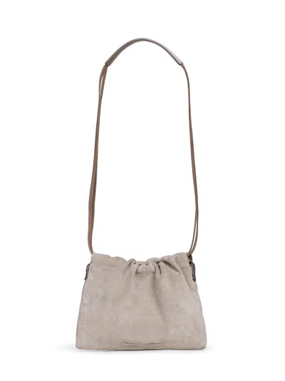 Brunello Cucinelli Light Grey Bc Duo Pouch Bag In White