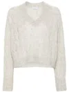 Brunello Cucinelli Light Grey Cable Knit Sweater In White