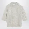 Brunello Cucinelli Light Grey Cable-knit Sweater In Mohair Blend