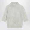 Brunello Cucinelli Cable Knit High Neck Jumper With Sequin Embellishments In Gray