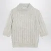 Brunello Cucinelli Light Grey Cable-knit Sweater In Mohair Blend In Gray