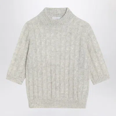 Brunello Cucinelli Light Grey Cable-knit Sweater In Mohair Blend In Gray