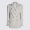 Brunello Cucinelli Cable-knit Double-breasted Coat In Gray