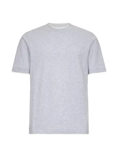 BRUNELLO CUCINELLI LIGHT GREY COTTON FAUX LAYERING T-SHIRT