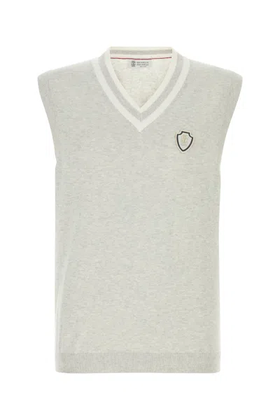 Brunello Cucinelli Men Light Grey Cotton Vest In Gray