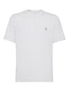 Brunello Cucinelli Men Cotton Jersey Crew-neck T-shirt With Logo And Faux-layering In Gray