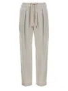 Brunello Cucinelli Drawstring Waist Straight Leg Trousers In Light Grey