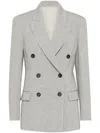Brunello Cucinelli Women's Irish Linen Chevron Blazer With Monili In Light Grey