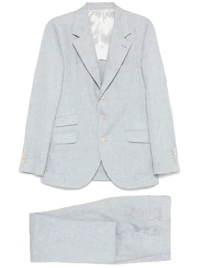 Brunello Cucinelli Light Grey Linen Single-breasted Suit In Blue