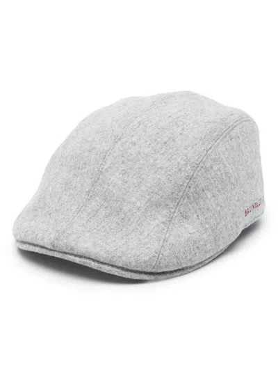 Brunello Cucinelli Light Grey Logo Wool Hat In Gray