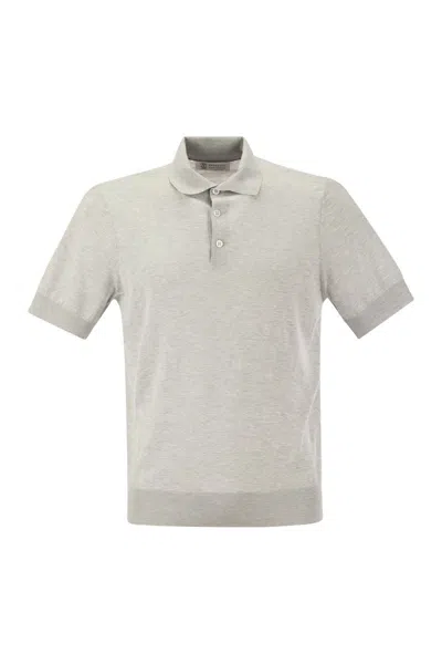 Brunello Cucinelli Light Grey Men's Polo Shirt In Silk And Cotton For Ss24