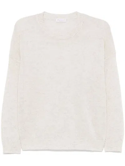 BRUNELLO CUCINELLI LIGHT GREY MOHAIR WOOL SWEATER